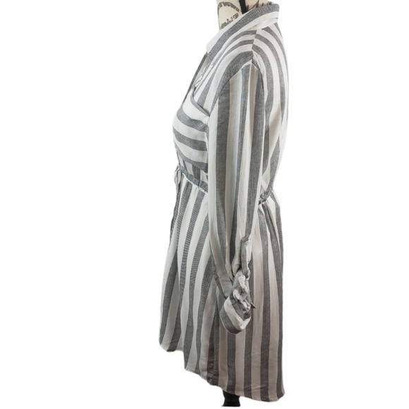 Love Notes Women's Strip Button Up Roll Tab Long Sleeve Shirt Dress - Picture 2 of 8